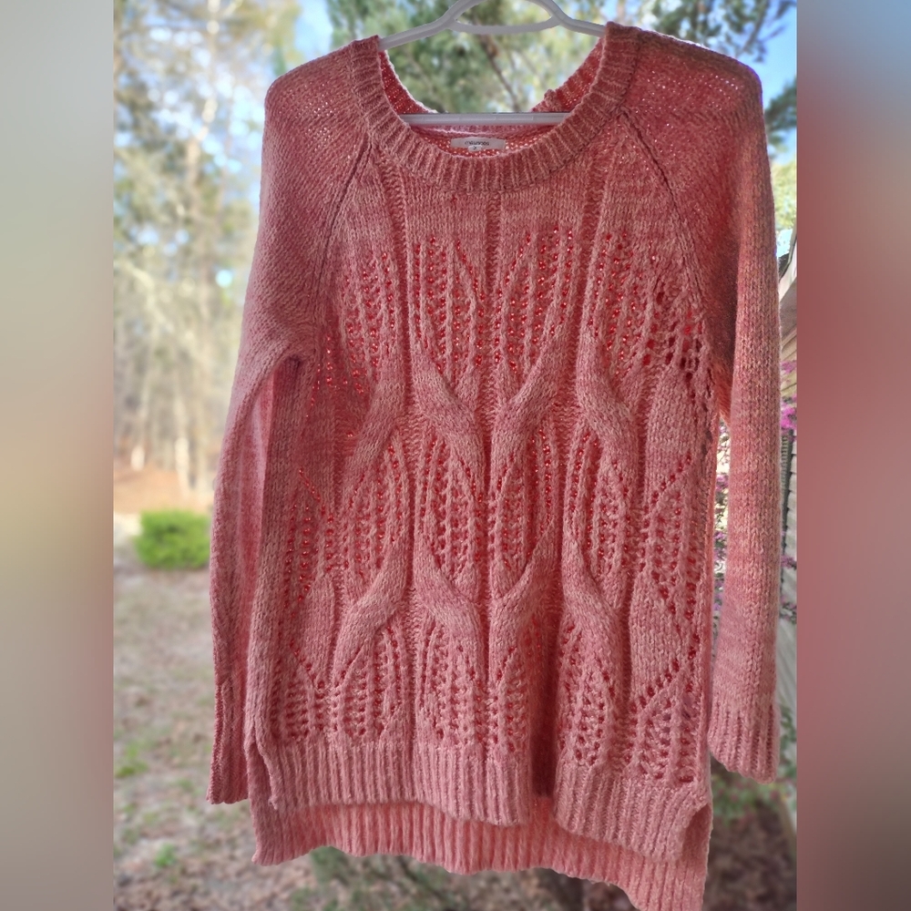 Maurices Coral Openwork Cable Scoop Neck Sweater